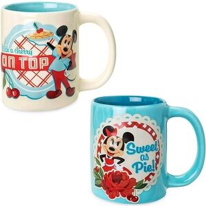 Disney Parks Mickey & Minnie Mouse Retro Cherry Pie Mug Set of 2